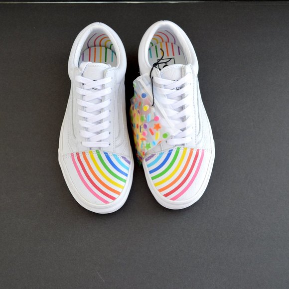 VANS OLD SKOOL FLOUR SHOP RAINBOW WHITE LEATHER SNEAKER SHOES NEW - Picture 8 of 14